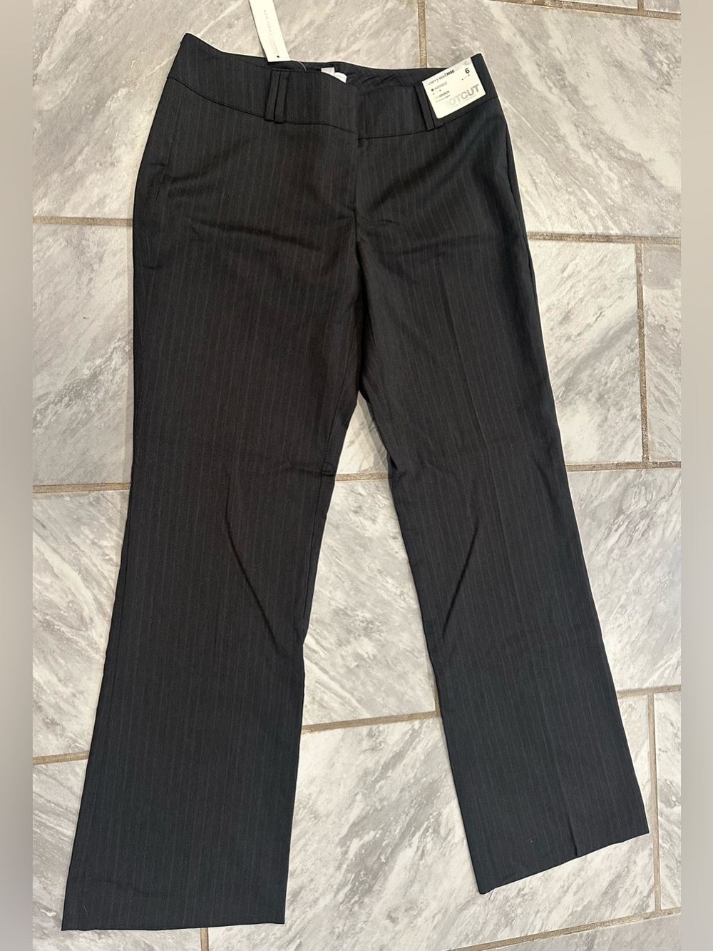 NWT New York & Company Womens Dark Gray Pinstripe Mid Rise Bootcut Pants 6
